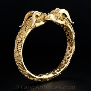 Double Ram's Head Hinged Bangle Bracelet