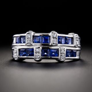 Double Sapphire And Diamond Band Ring - 3