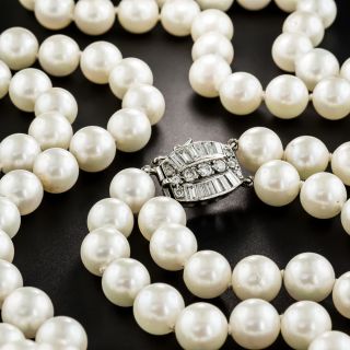 Double Strand Cultured Pearl Necklace with diamond clasp - 2