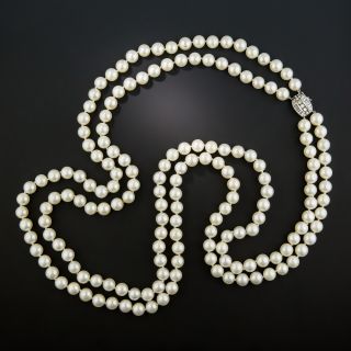 Double Strand Cultured Pearl Necklace with Diamond Clasp