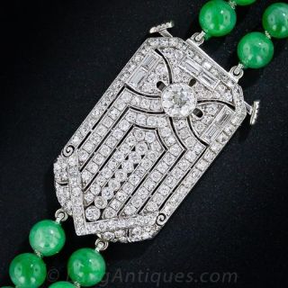 Double-Strand Jade Bead Necklace with Art Deco Diamond Clasp