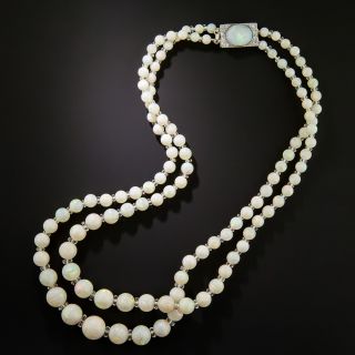 Double-Strand Opal Necklace with Rock Crystal Quartz Rondelles - 2