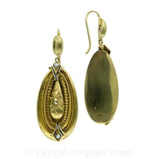 Dramatic Antique Gold Pendant Earrings