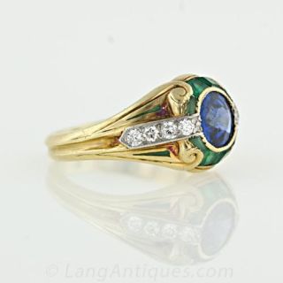 Durand & Co. Sapphire, Diamond and Chrysoprase Ring, Circa 1900