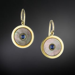 Dusky Mother-of-Pearl and Sapphire Drop Earrings - 1