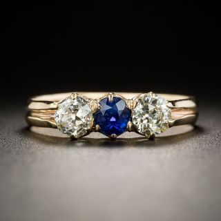 Dutch Three-Stone Sapphire Diamond Ring - 2