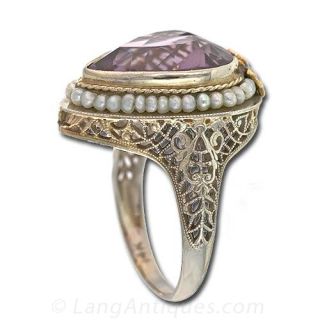 Early 20th Century Amethyst and Seed Pearl Ring