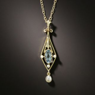 Early 20th Century Aquamarine and Pearl Necklace - 2