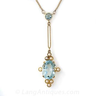 Early 20th Century Aquamarine and Seed Pearl Necklace