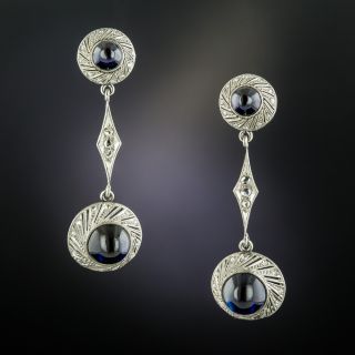 Early 20th-Century Cabochon Sapphire Diamond Earrings - 2