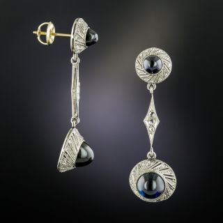 Early 20th-Century Cabochon Sapphire Diamond Earrings