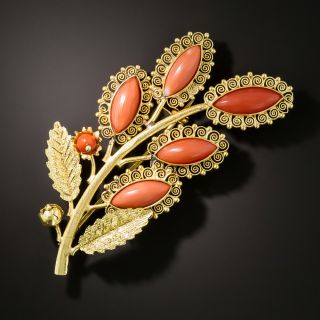 Early 20th Century Coral Foliate Brooch - 3