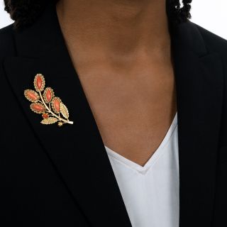 Early 20th Century Coral Foliate Brooch