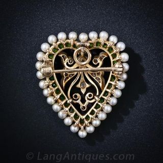 Early-20th Century Demantoid and Diamond Heart Pin
