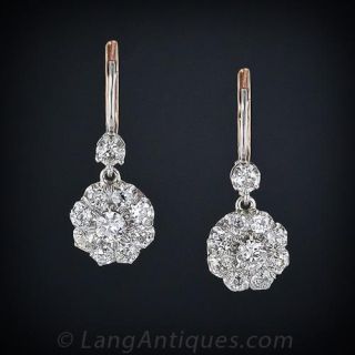Early 20th Century Diamond Cluster Drop Earrings