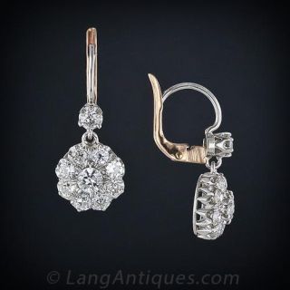 Early 20th Century Diamond Cluster Drop Earrings