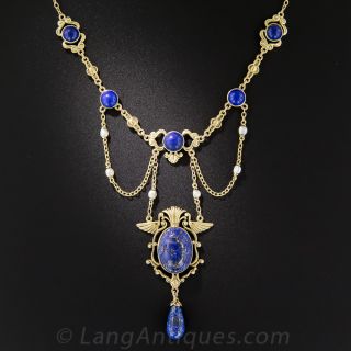 Early 20th Century Egyptian Revival Lapis and Seed Pearl Necklace - 1
