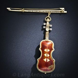 Early 20th Century Enamel Violin and Bow Pin