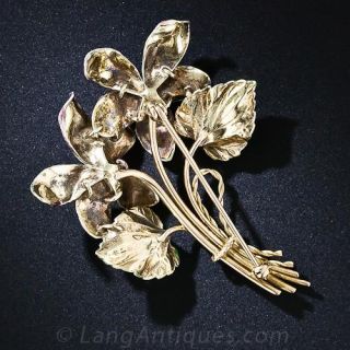Early 20th Century Enameled Flower Brooch