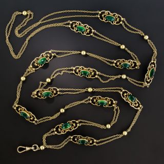Early 20th Century Long Green Chalcedony and Gold Chain   - 2