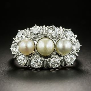Early 20th Century Natural Pearl and Diamond Ring - 2