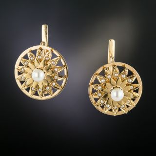 Early 20th Century Pearl Sunflower Earrings - 3