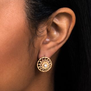 Early 20th Century Pearl Sunflower Earrings