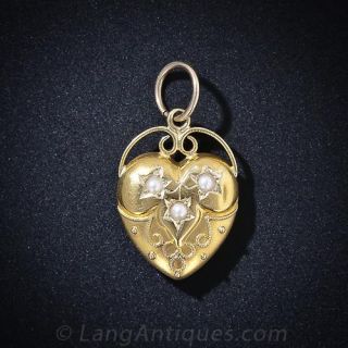 Early 20th Century Seed Pearl Heart Pendent
