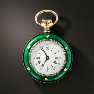 Early 20th Century Sterling Silver Green Guilloché Enamel Pendant Watch