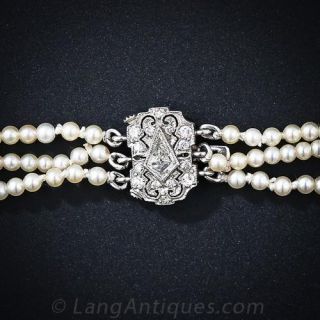 Early 20th Century Triple Strand Natural Pearl Necklace