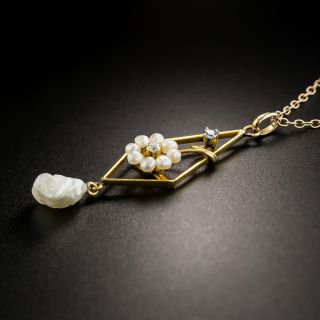 Early 20th Century Yellow Gold Pearl and Sapphire Pendant