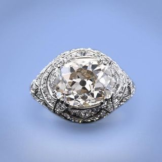 Early Art Deco 4.55 Carat Cushion Cut Diamond Ring, French