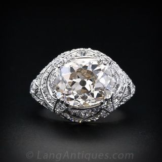 Early Art Deco 4.55 Carat Cushion Cut Diamond Ring, French