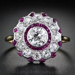 Early Art Deco Diamond and Calibre Ruby Ring