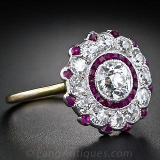 Early Art Deco Diamond and Calibre Ruby Ring