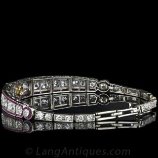Early Art Deco Diamond and Ruby Bracelet
