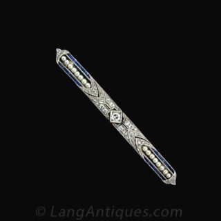 Early Art Deco Diamond and Synthetic Sapphire Bar Pin Main View