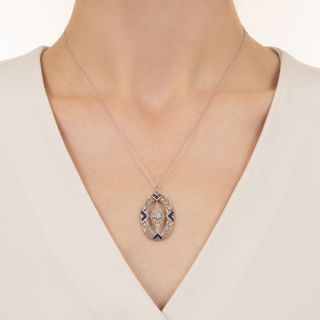 Early-Art Deco Diamond and Synthetic Sapphire Pendant