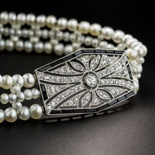 Early Art Deco Diamond, Pearl and Onyx Bracelet - 2