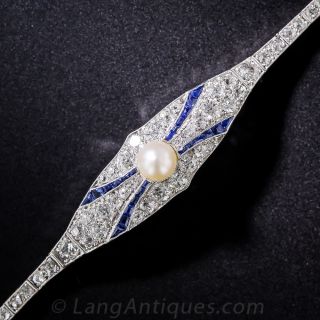 Early Art Deco Diamond Sapphire and Pearl Bracelet