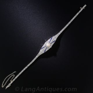 Early Art Deco Diamond Sapphire and Pearl Bracelet