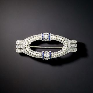 Art Deco Diamond, Sapphire and Seed Pearl Pin - 2