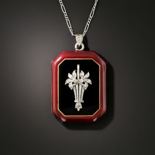 Art Deco Enamel and Diamond Flower Basket Locket - 1