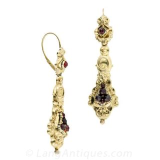 Early Nineteenth Century Repousse Garnet Earrings