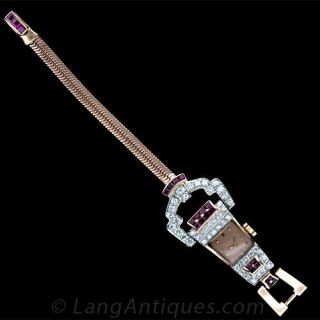 Early Retro Ruby and Diamond Dress Watch