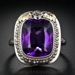Early Twentieth Century Amethyst and Seed Pearl Ring