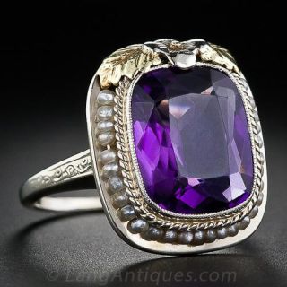 Early Twentieth Century Amethyst and Seed Pearl Ring