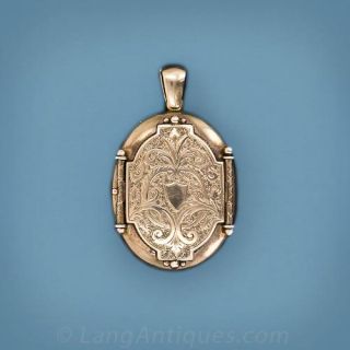 Early Victorian Chased and Engraved Gold Locket