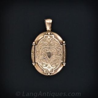 Early Victorian Chased and Engraved Gold Locket