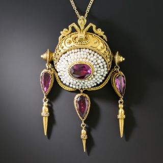 Early Victorian Garnet and Seed Pearl Pendant/Brooch - 2